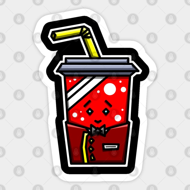 Cute Cup of Soda Pop in a Movie Theatre Usher Uniform - Junk Food Gift - Soda Sticker by Bleeding Red Paint